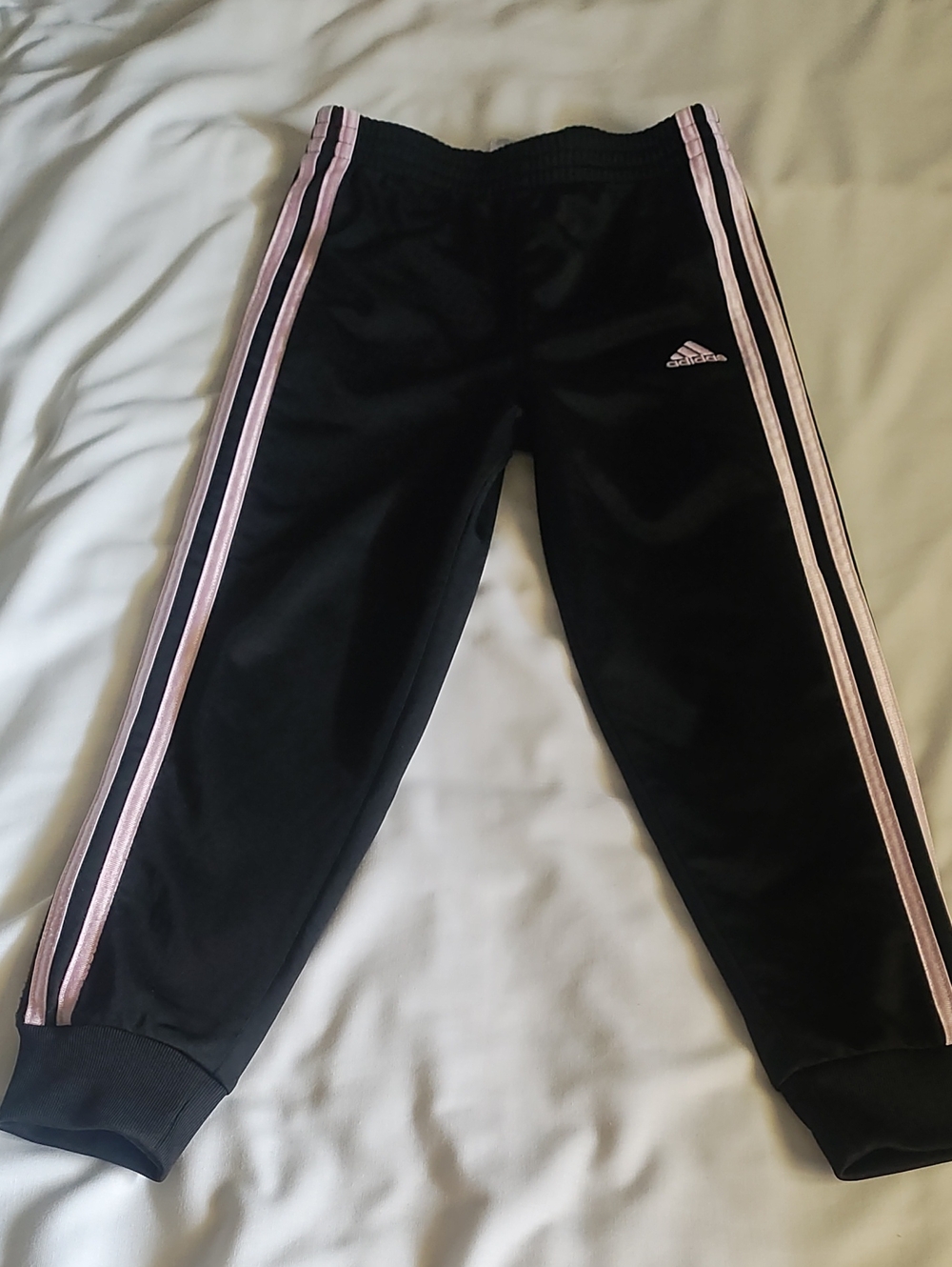 adidas Black Joggers with Light Pink Side Stripes - Kids